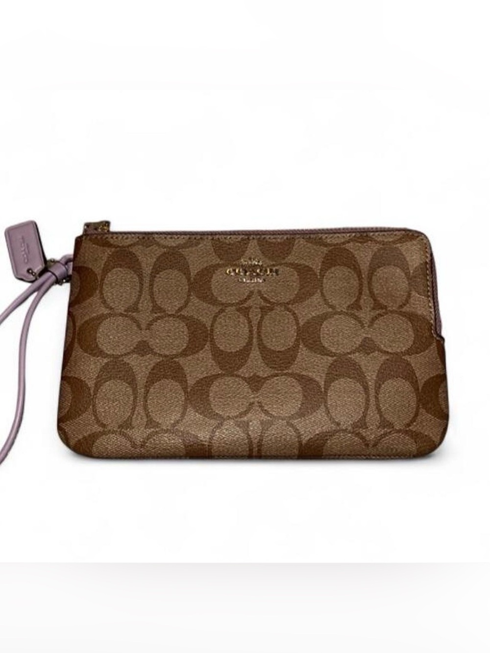 Coach Brown Signature Logo Wristlet Pouch